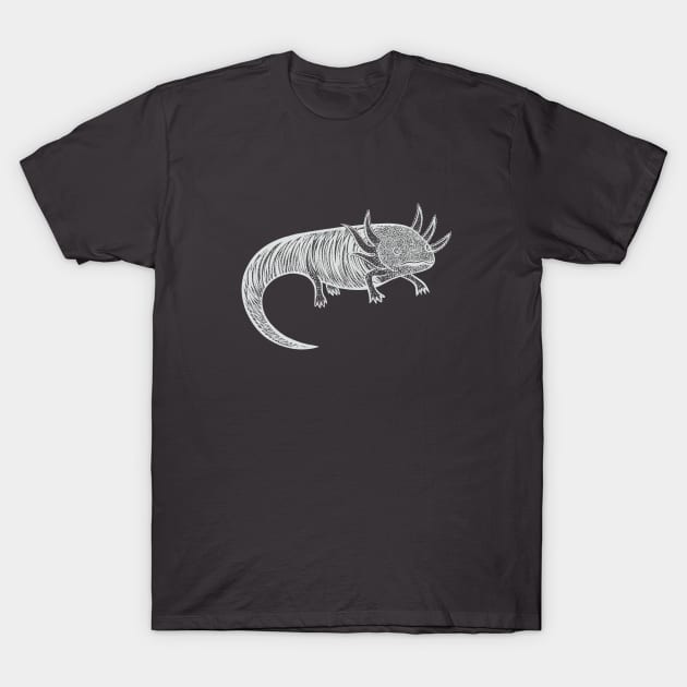 Axolotl Ink Art - on dark colors T-Shirt by Green Paladin